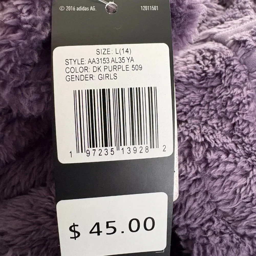 NWT Girls Large Adidas Sherpa Hooded Cozy Purple Fleece Jacket